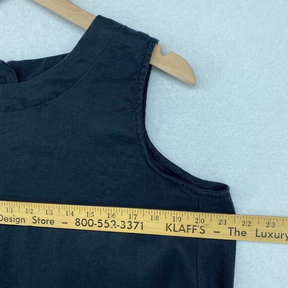 LINEN Blouse Womens M Swing Tank Top Round Neck Sleeveless Black - Picture 9 of 11